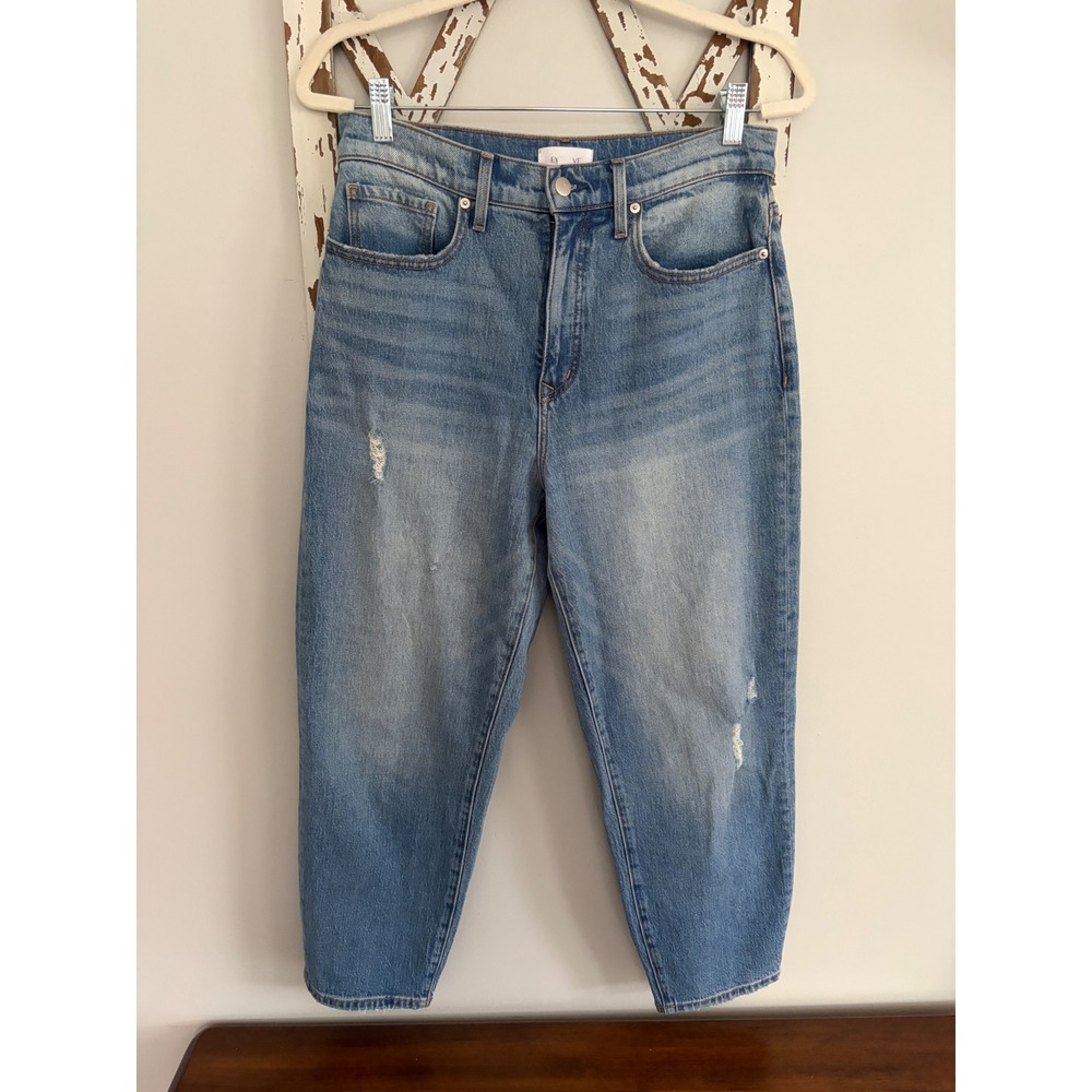 Evereve Women's 29 Ever Vintage Barrel Leg Mid Blue Wash Distressed 
Jeans